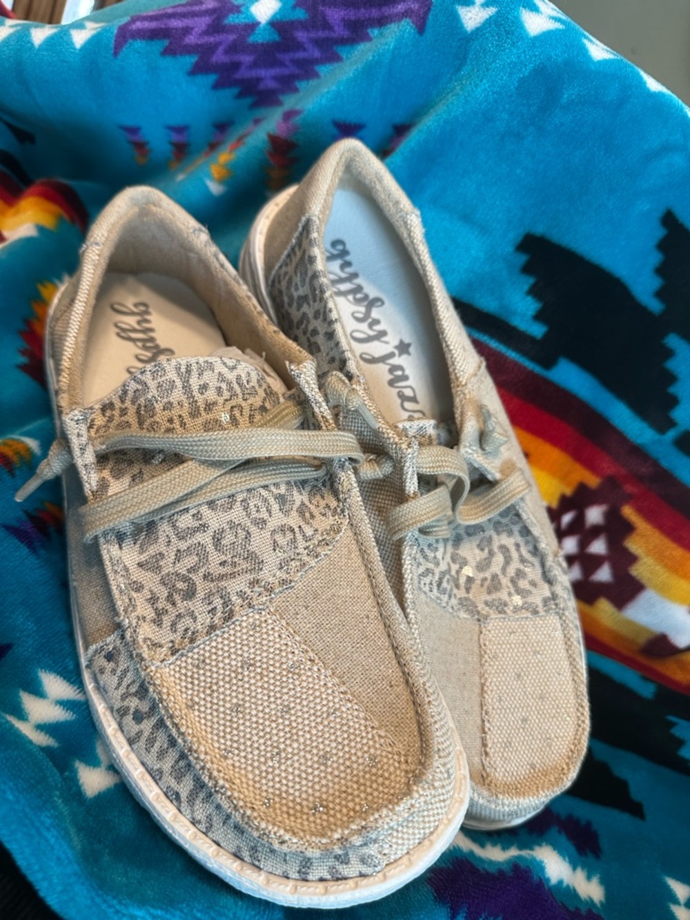 Gypsy Jazz Beige Leopard-Accent Canvas Slip-On Moccasins
